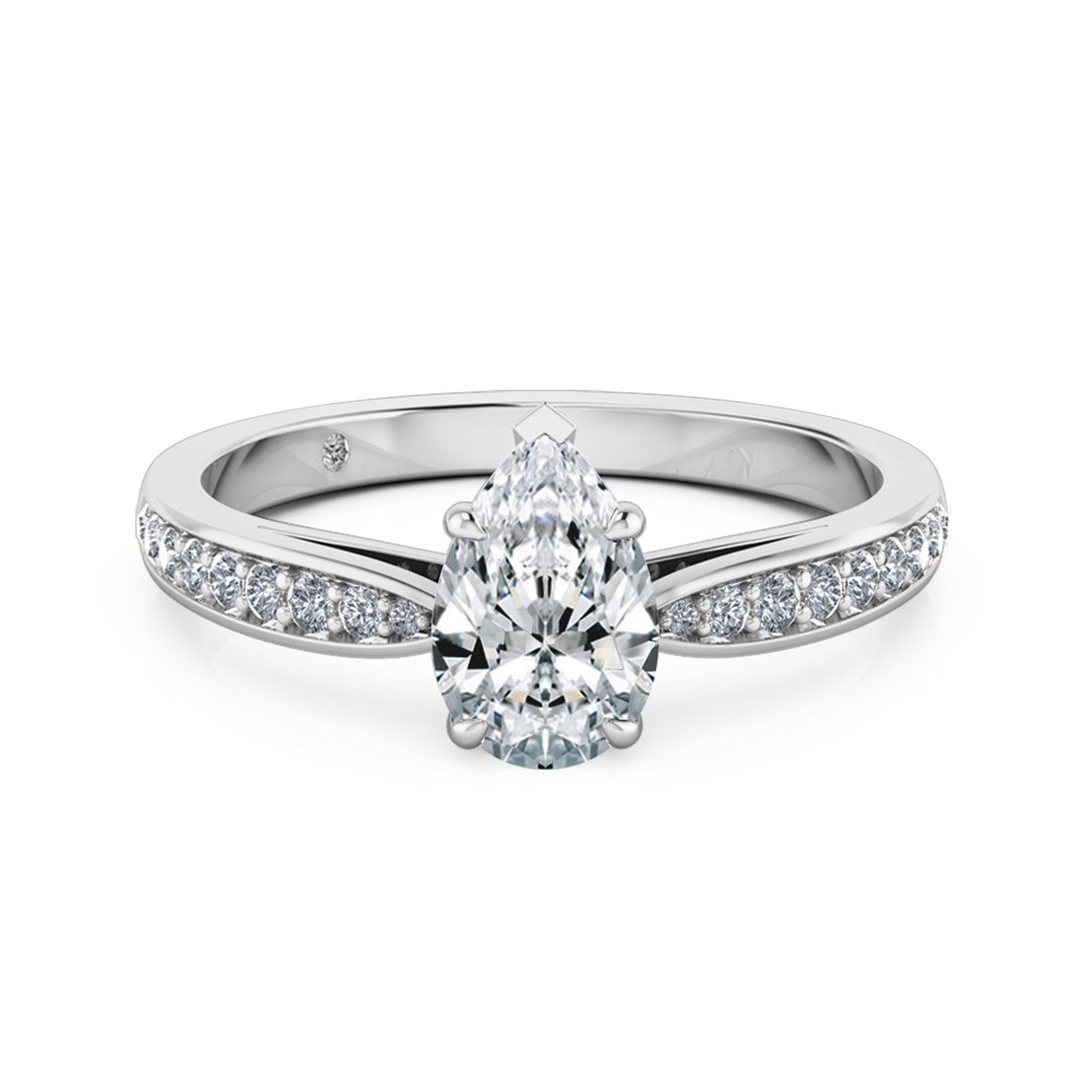 Pear Cut Diamond Band Diamond Engagement Ring 18K White Gold