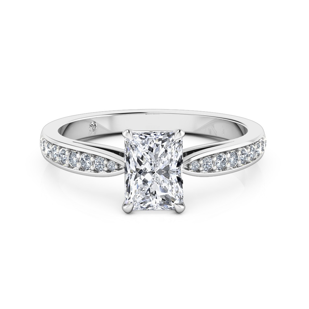 Radiant Cut Diamond Band Diamond Engagement Ring 18K White Gold