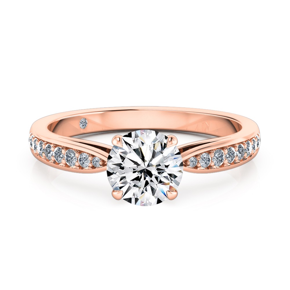 Round Cut Diamond Band Diamond Engagement Ring 18K Rose Gold