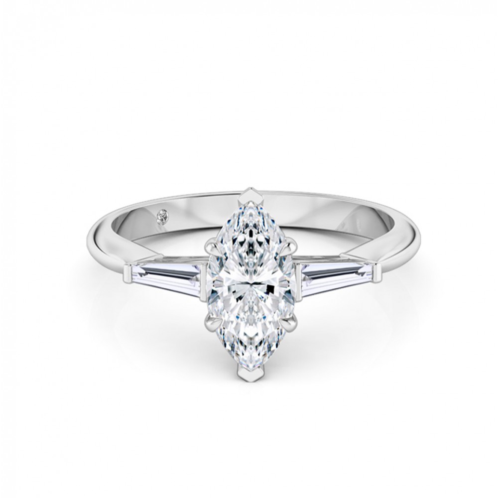 Marquise Cut Trilogy Diamond Engagement Ring 18K White Gold