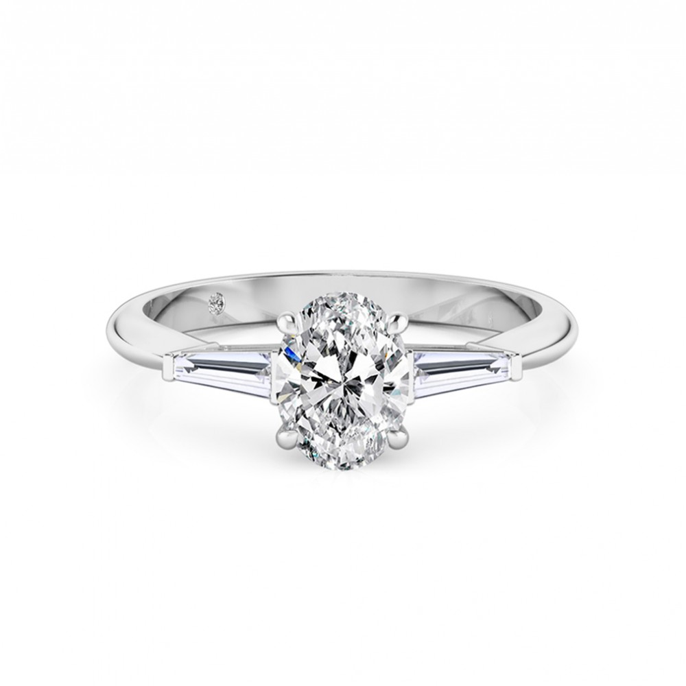 Oval Cut Trilogy Diamond Engagement Ring 18K White Gold