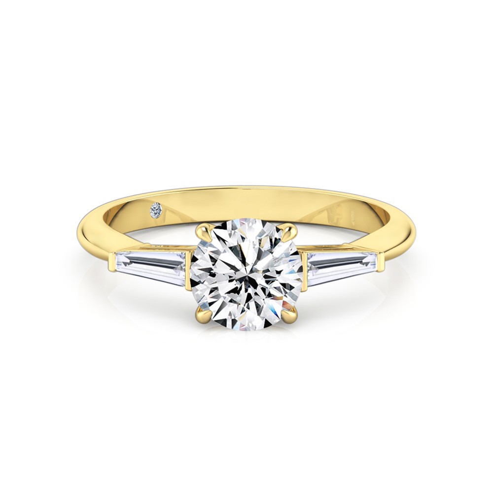 Round Cut Trilogy Diamond Engagement Ring 18K Yellow Gold