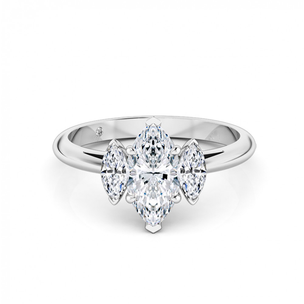 Marquise Cut Trilogy Diamond Engagement Ring 18K White Gold