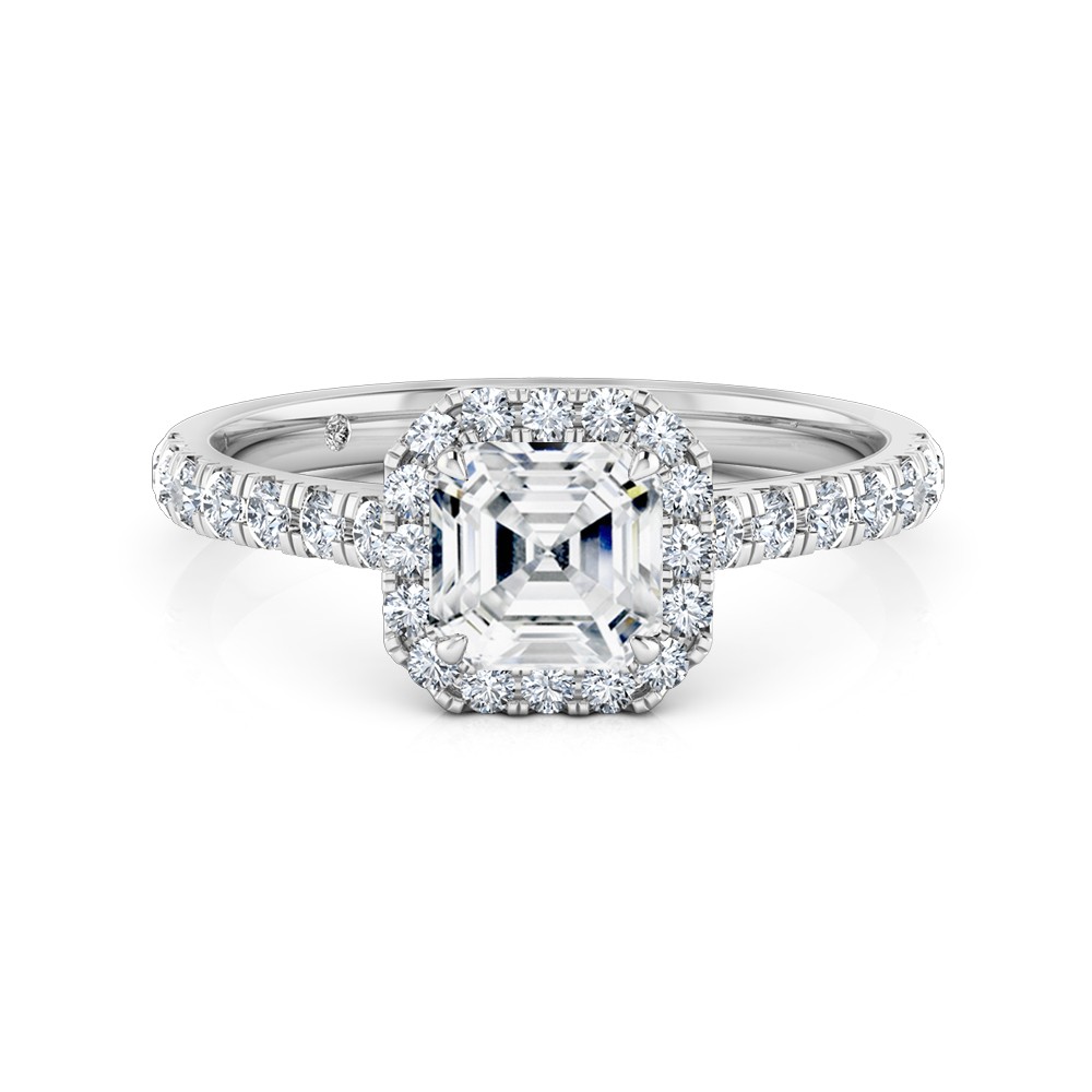 Asscher Cut Halo Diamond Engagement Ring 18K White Gold