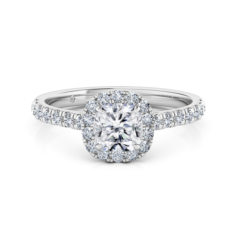 Cushion Cut Halo Diamond Engagement Ring 18K White Gold