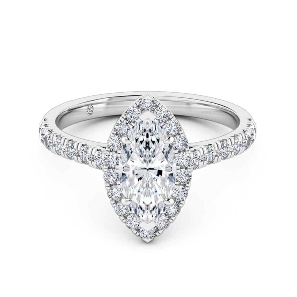 Marquise Cut Halo Diamond Engagement Ring 18K White Gold