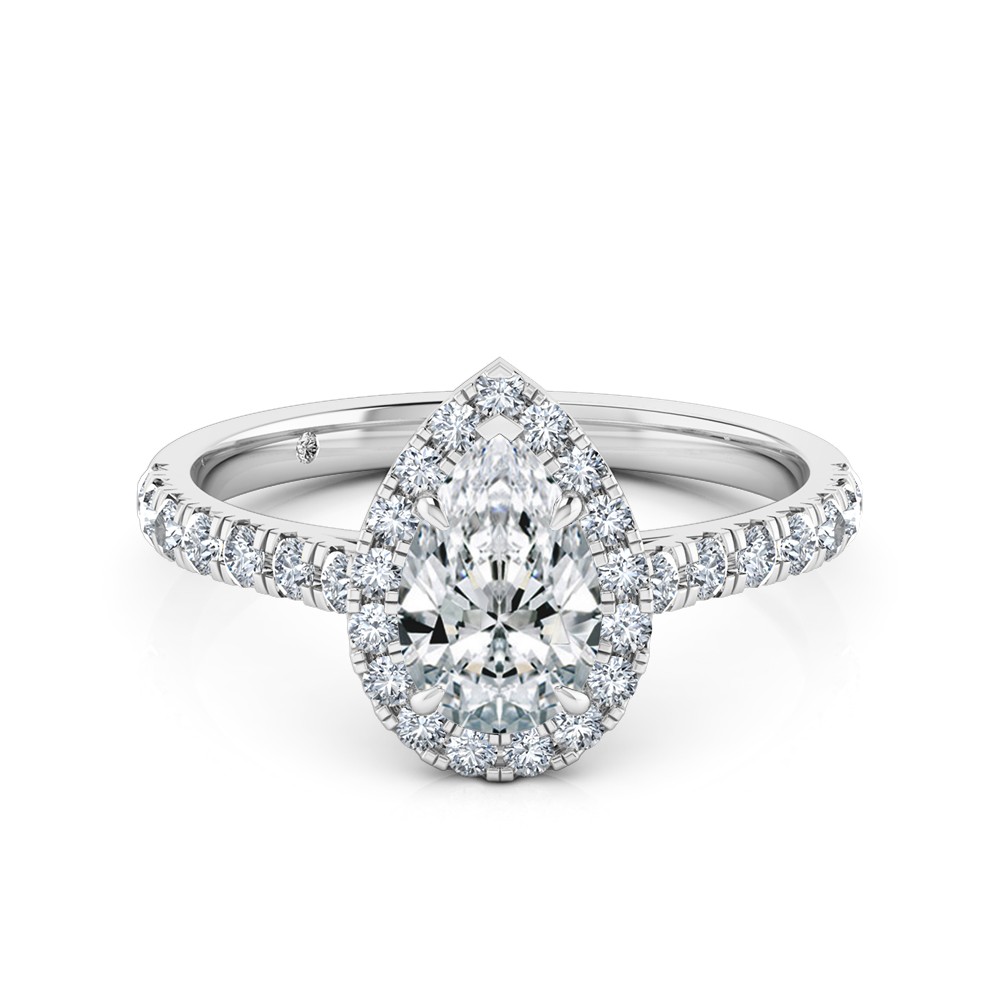 Pear Cut Halo Diamond Engagement Ring 18K White Gold