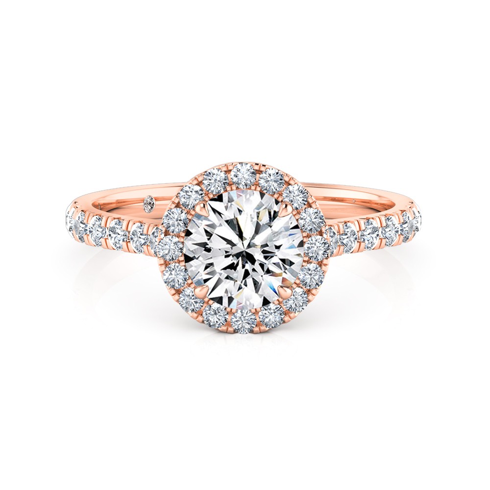 Round Cut Halo Diamond Engagement Ring 18K Rose Gold