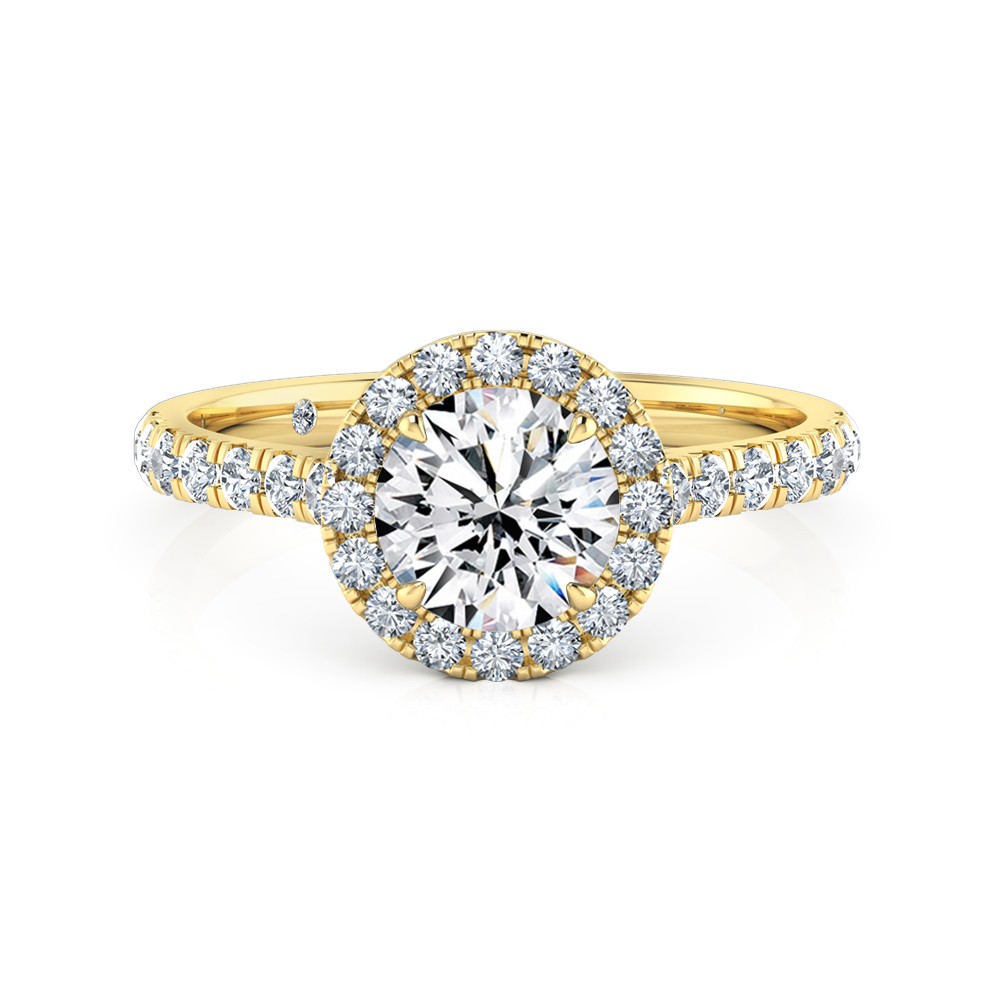 Round Cut Halo Diamond Engagement Ring 18K Yellow Gold