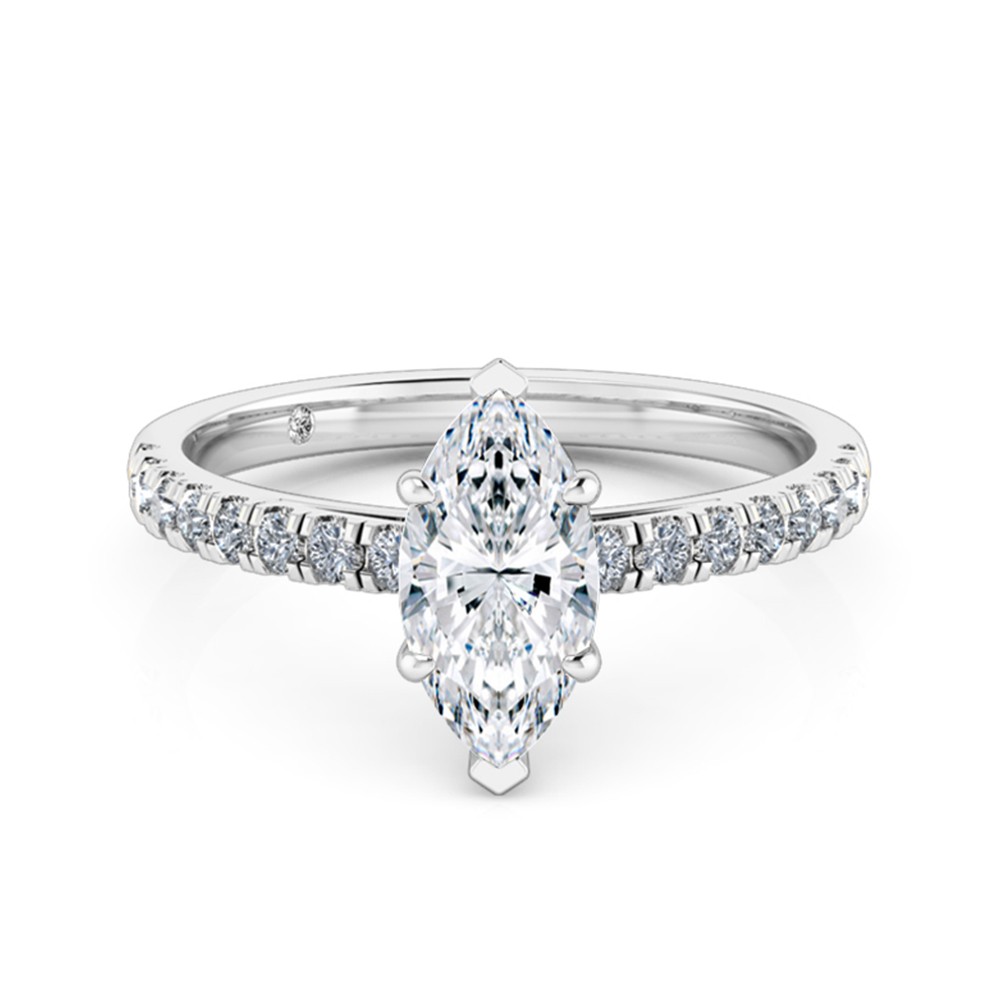 Marquise Cut Diamond Band Diamond Engagement Ring 18K White Gold