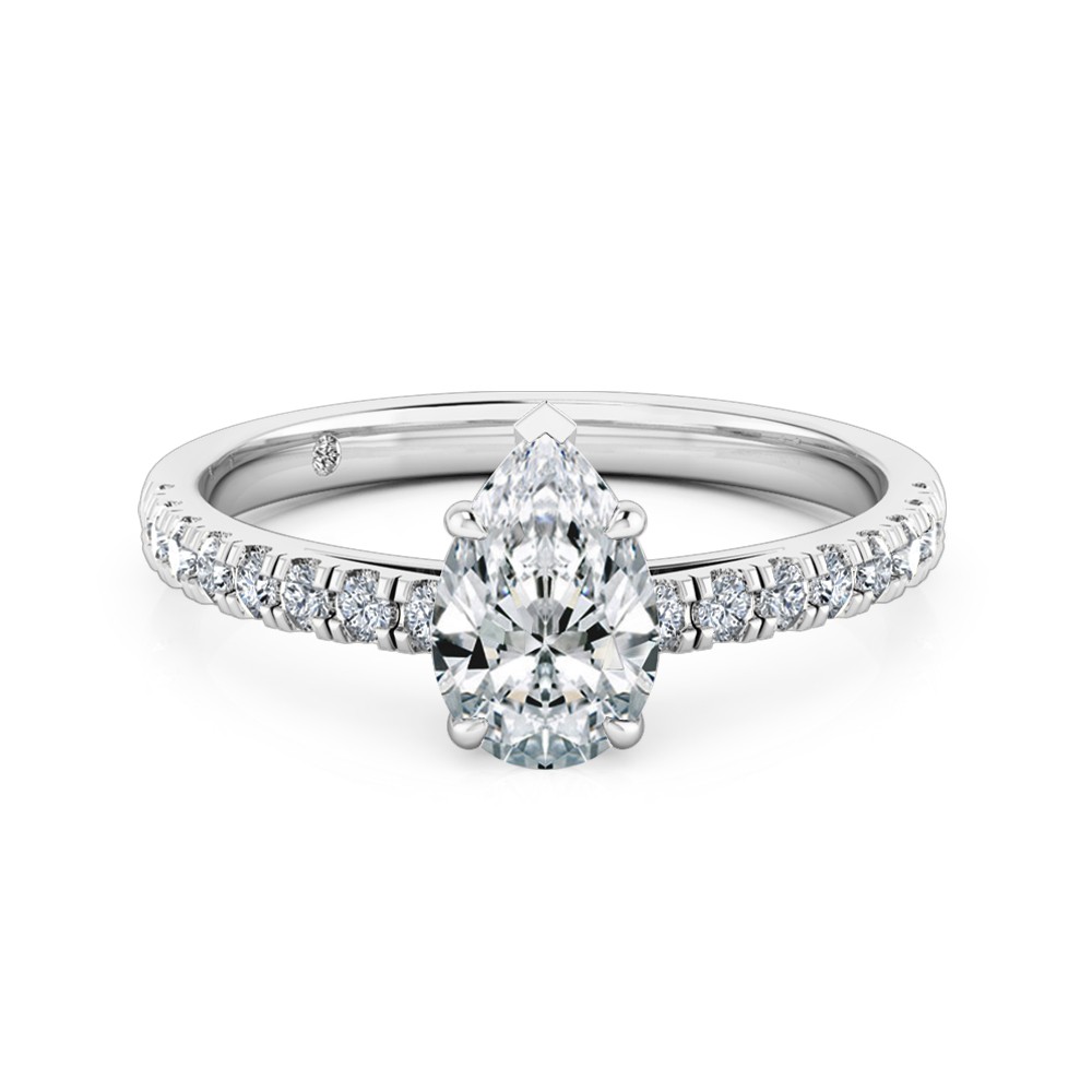 Pear Cut Diamond Band Diamond Engagement Ring 18K White Gold