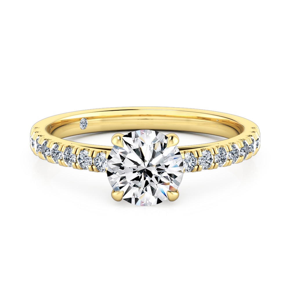 Round Cut Diamond Band Diamond Engagement Ring 18K Yellow Gold