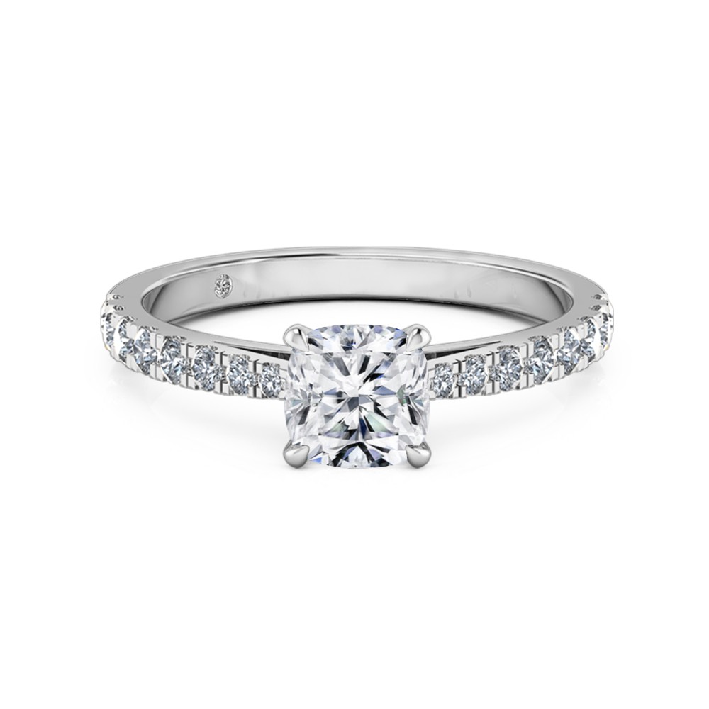 Cushion Cut Diamond Band Diamond Engagement Ring 18K White Gold