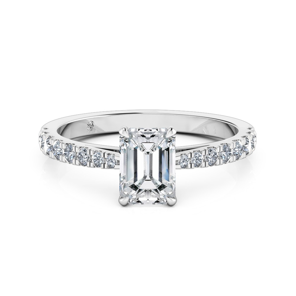 Emerald Cut Diamond Band Diamond Engagement Ring 18K White Gold