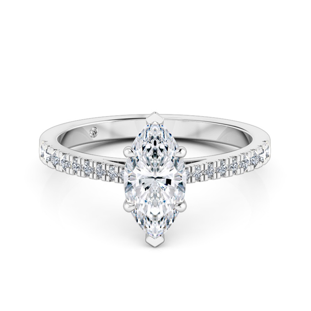 Marquise Cut Diamond Band Diamond Engagement Ring 18K White Gold