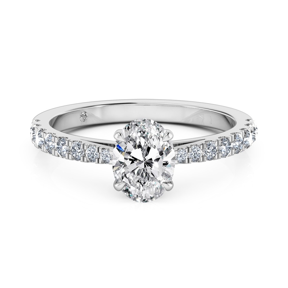 Oval Cut Diamond Band Diamond Engagement Ring 18K White Gold