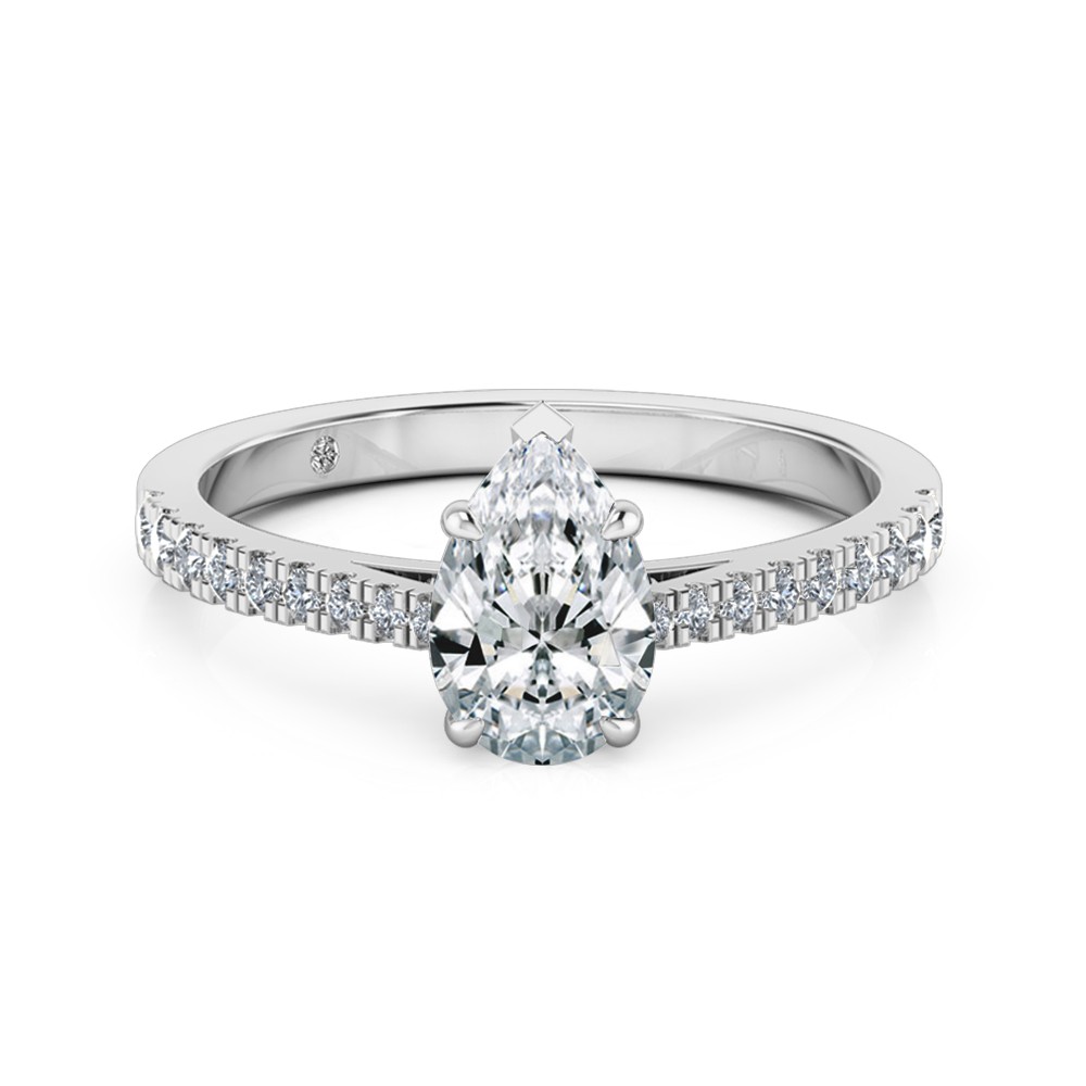 Pear Cut Diamond Band Diamond Engagement Ring 18K White Gold