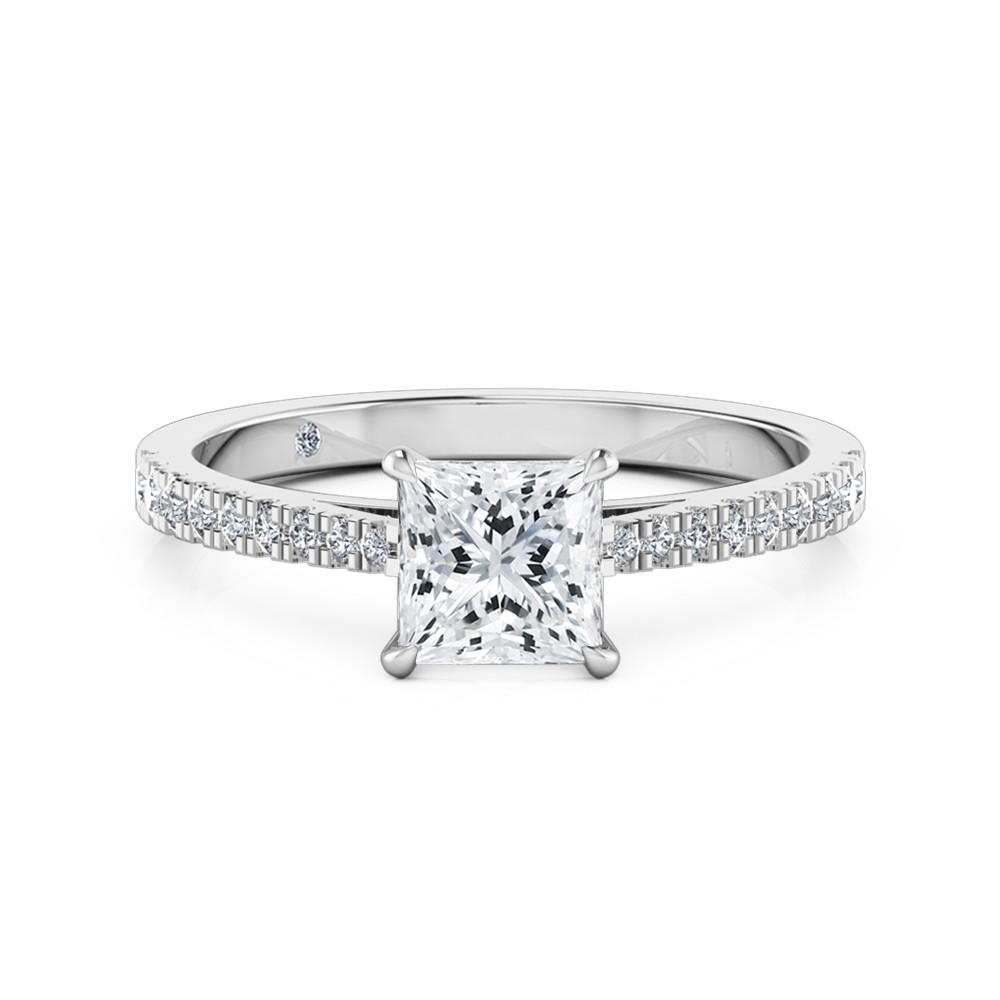 Princess Cut Diamond Band Diamond Engagement Ring 18K White Gold