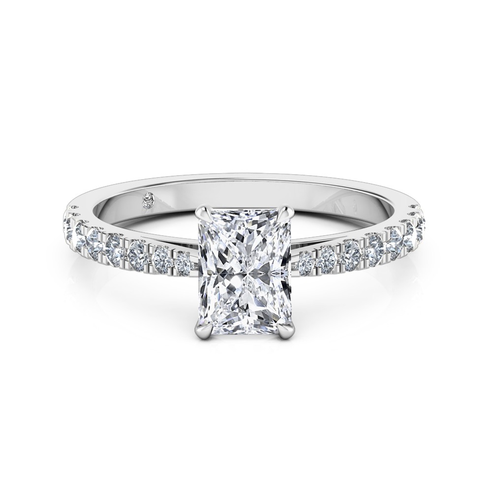 Radiant Cut Diamond Band Diamond Engagement Ring 18K White Gold