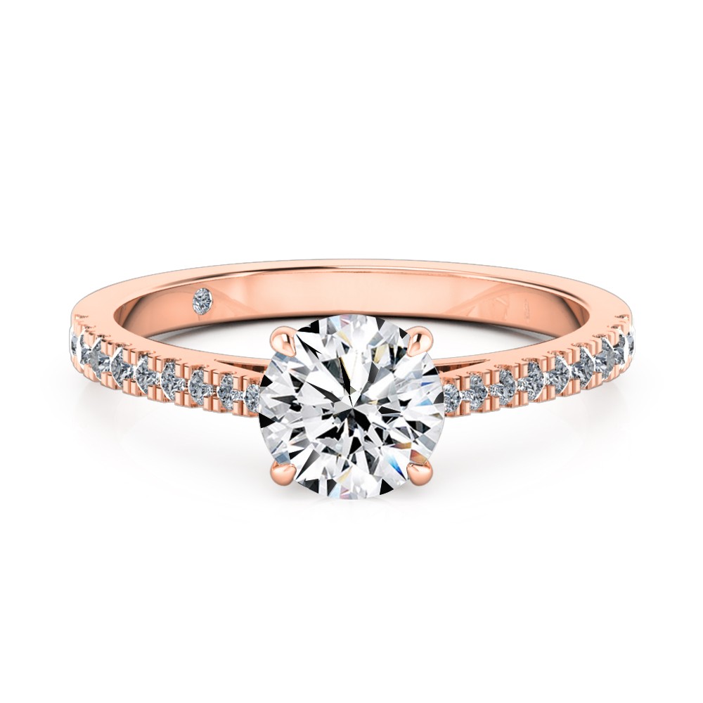 Round Cut Diamond Band Diamond Engagement Ring 18K Rose Gold