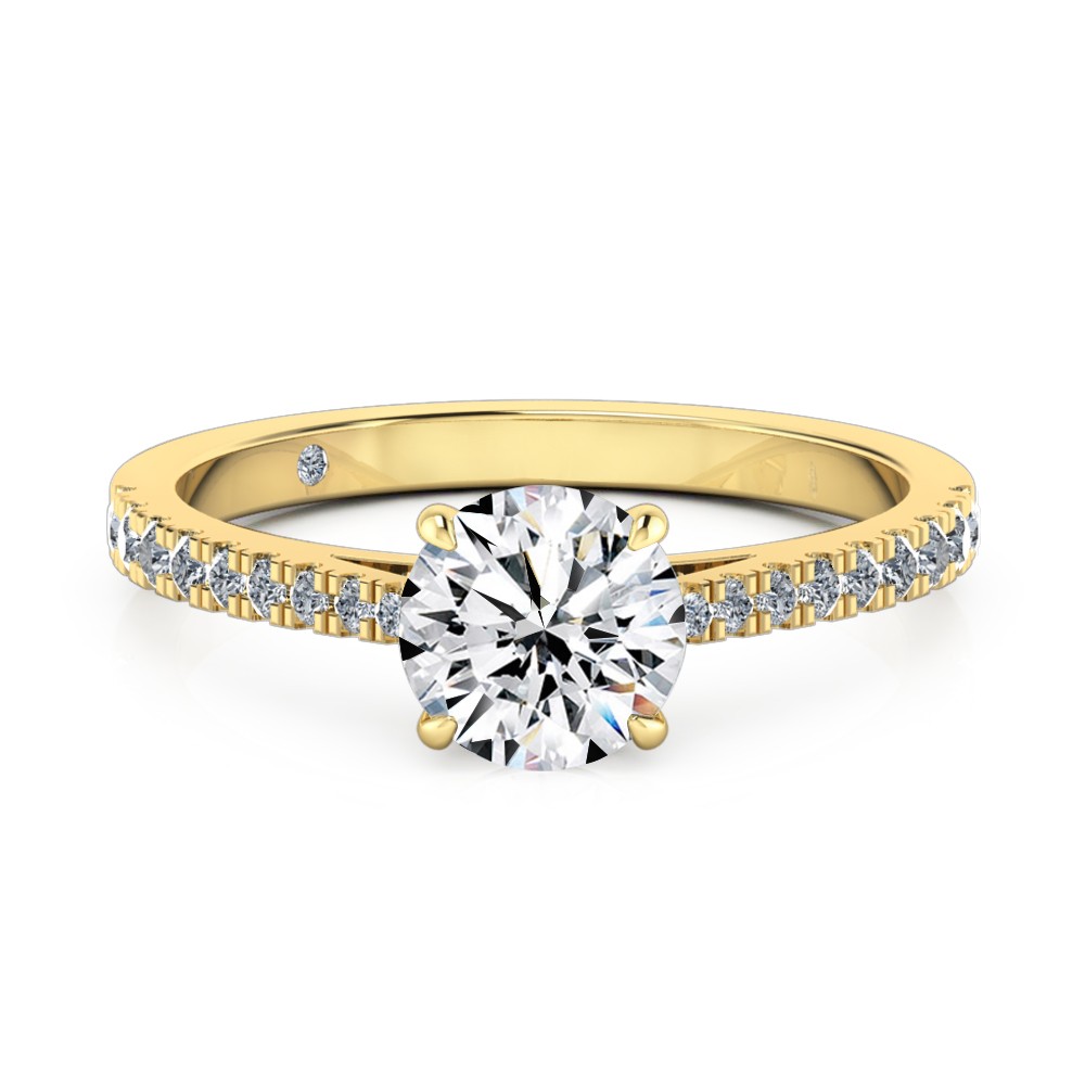 Round Cut Diamond Band Diamond Engagement Ring 18K Yellow Gold