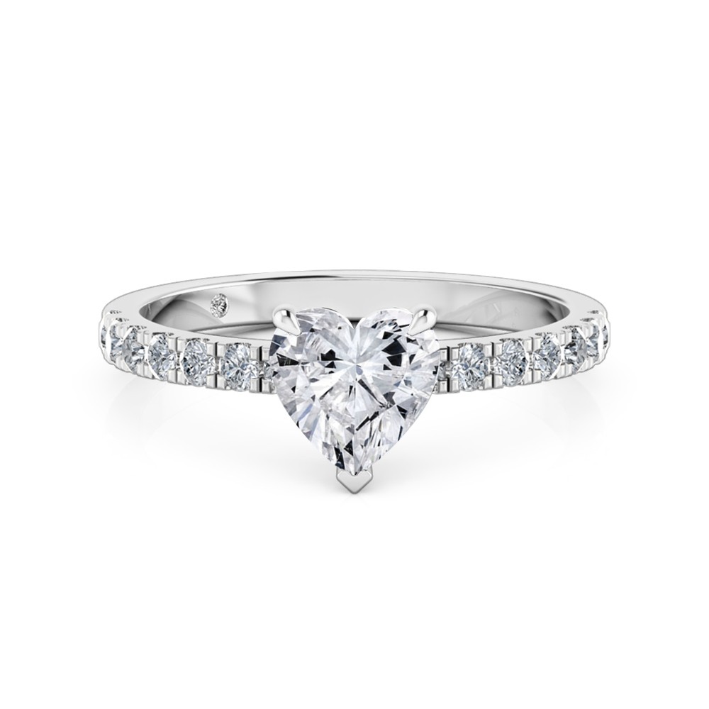 Heart Cut Diamond Band Diamond Engagement Ring 18K White Gold