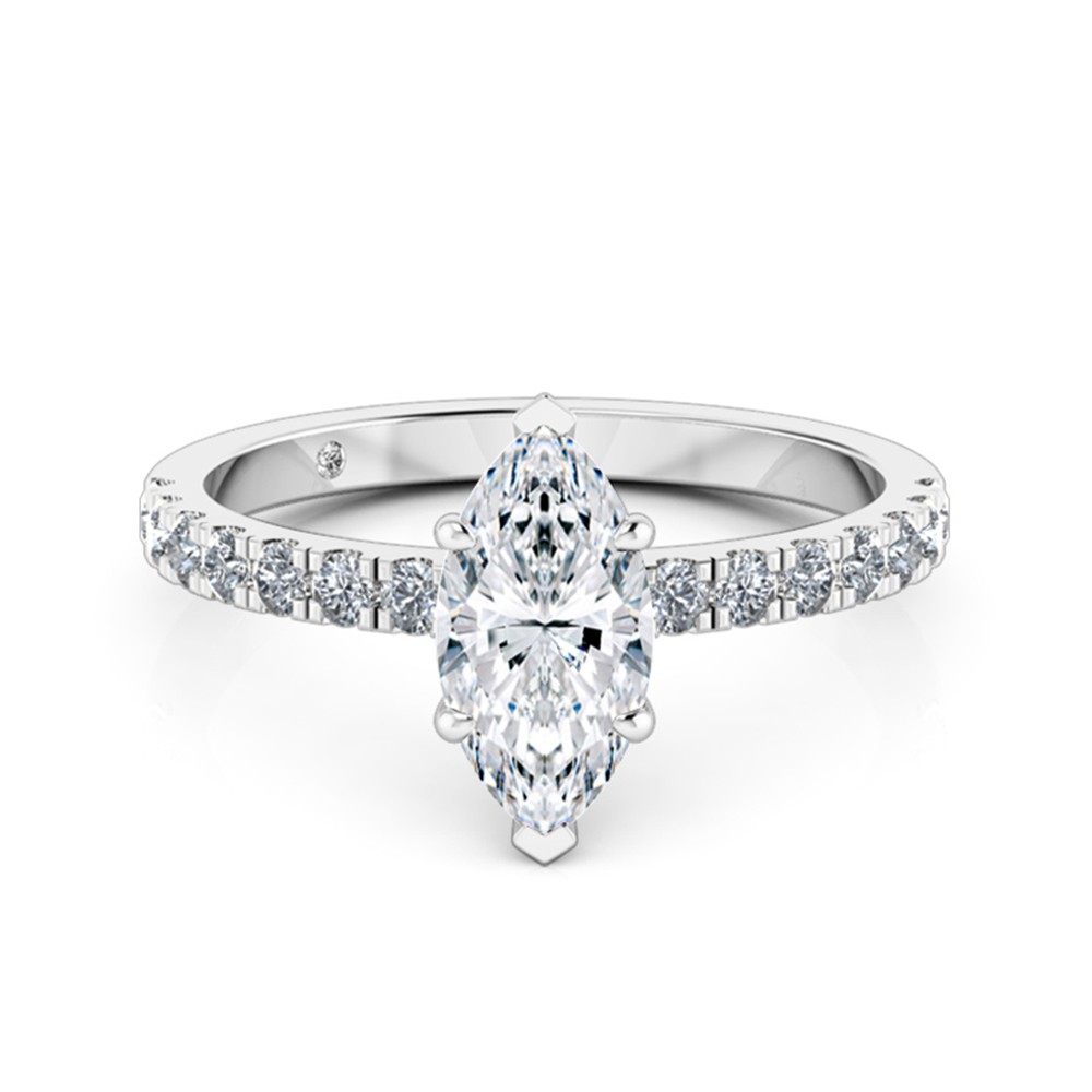 Marquise Cut Diamond Band Diamond Engagement Ring 18K White Gold