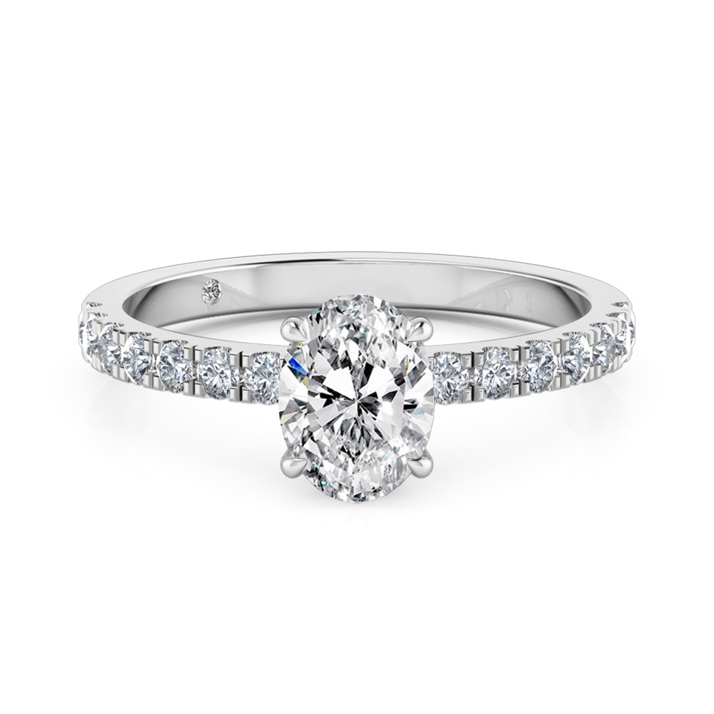 Oval Cut Diamond Band Diamond Engagement Ring 18K White Gold