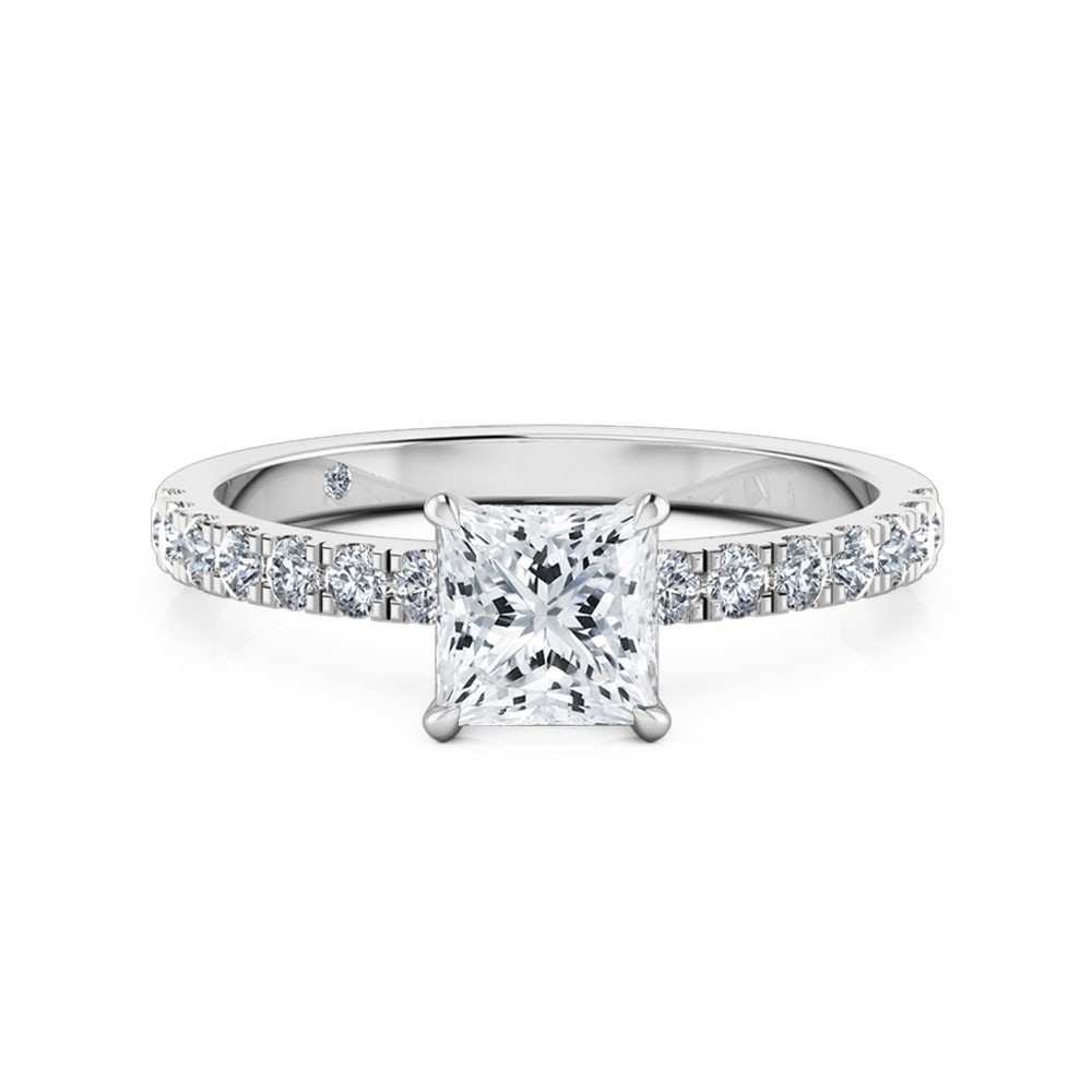 Princess Cut Diamond Band Diamond Engagement Ring 18K White Gold