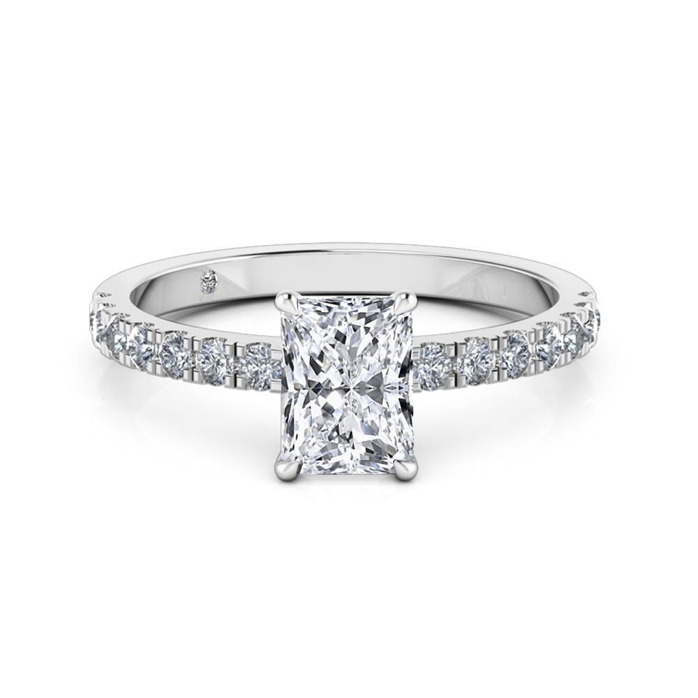 Radiant Cut Diamond Band Diamond Engagement Ring 18K White Gold