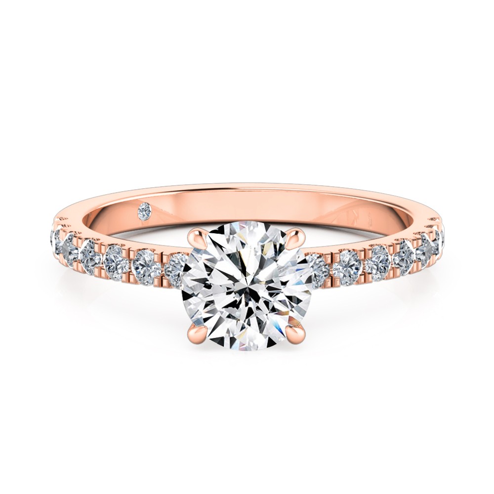 Round Cut Diamond Band Diamond Engagement Ring 18K Rose Gold