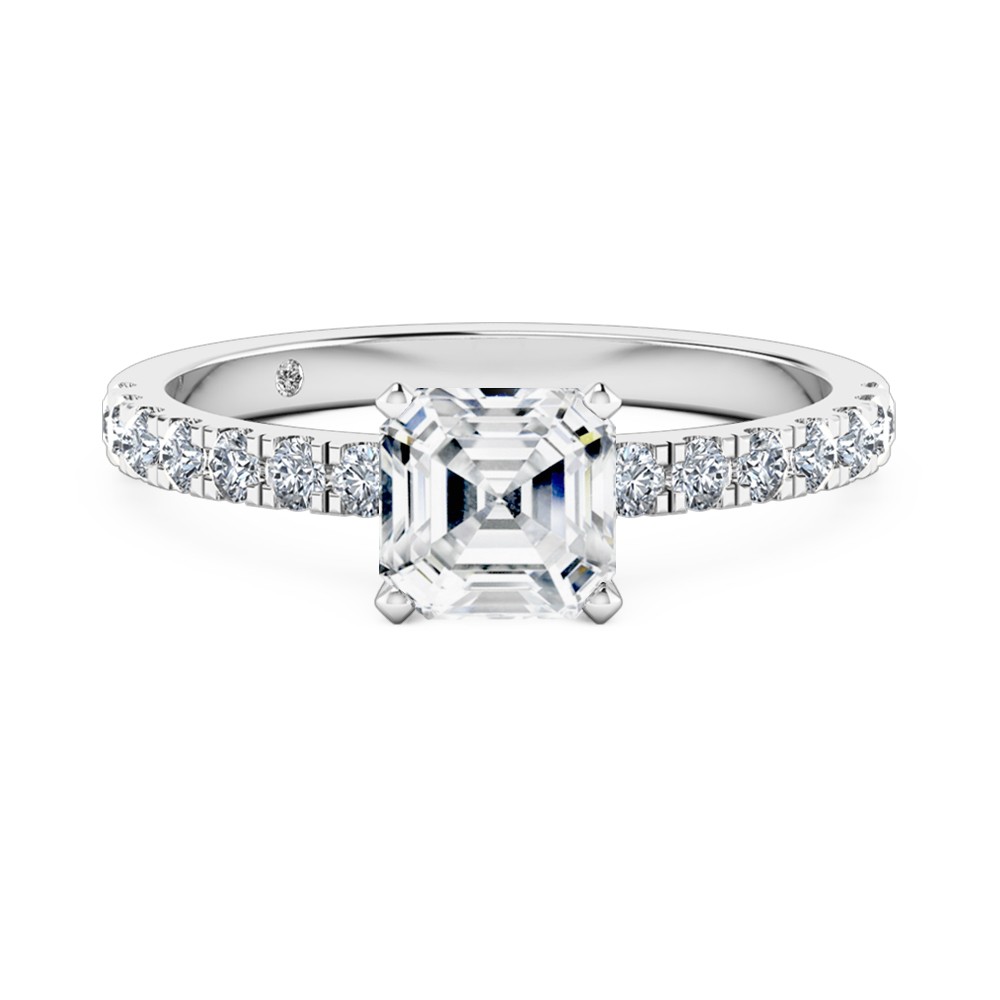 Asscher Cut Diamond Band Diamond Engagement Ring 18K White Gold