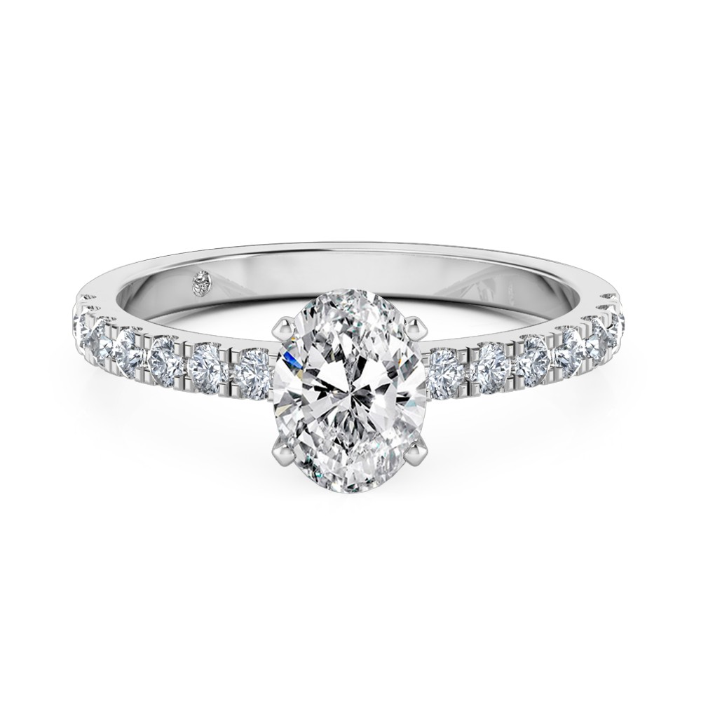 Oval Cut Diamond Band Diamond Engagement Ring 18K White Gold