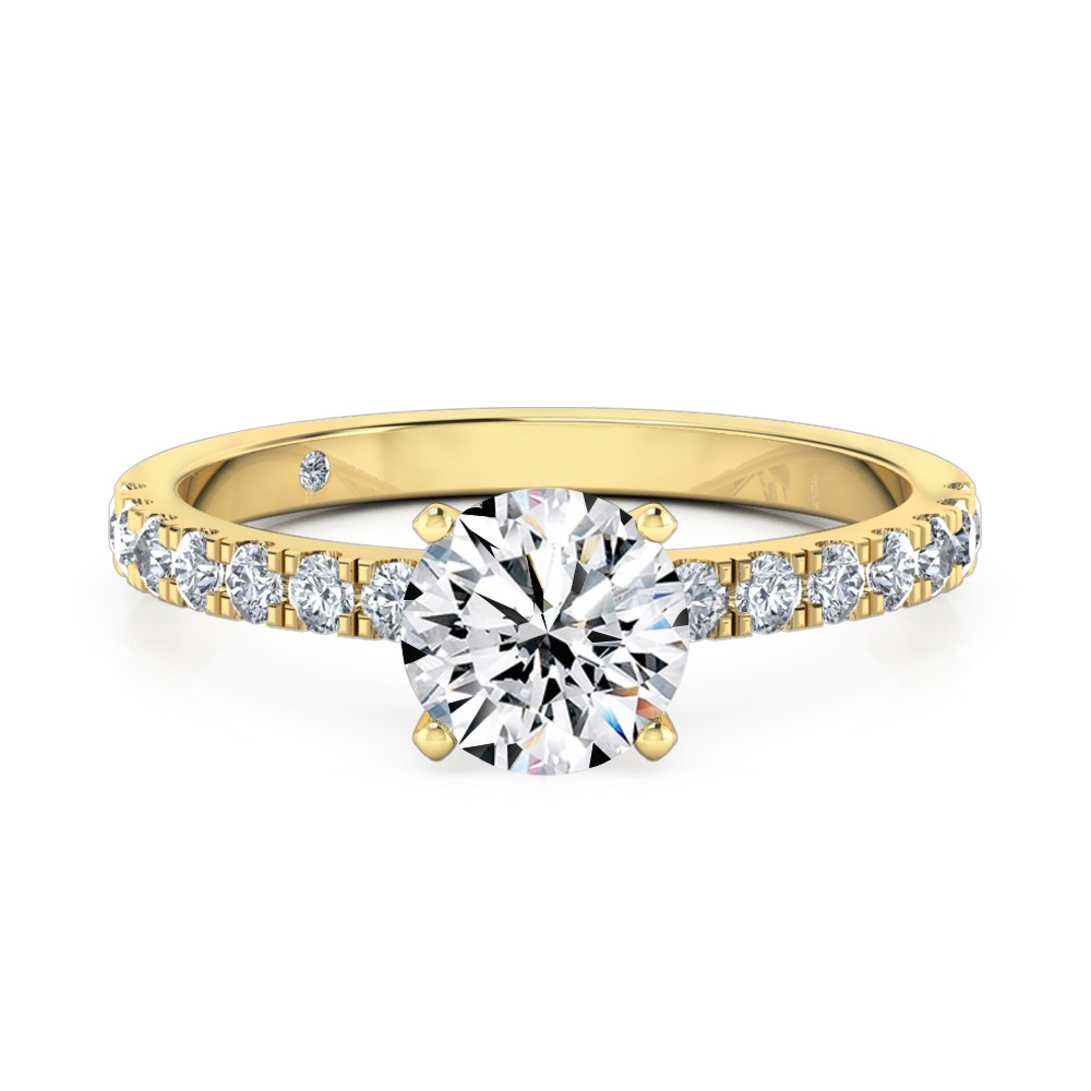 Round Cut Diamond Band Diamond Engagement Ring 18K Yellow Gold