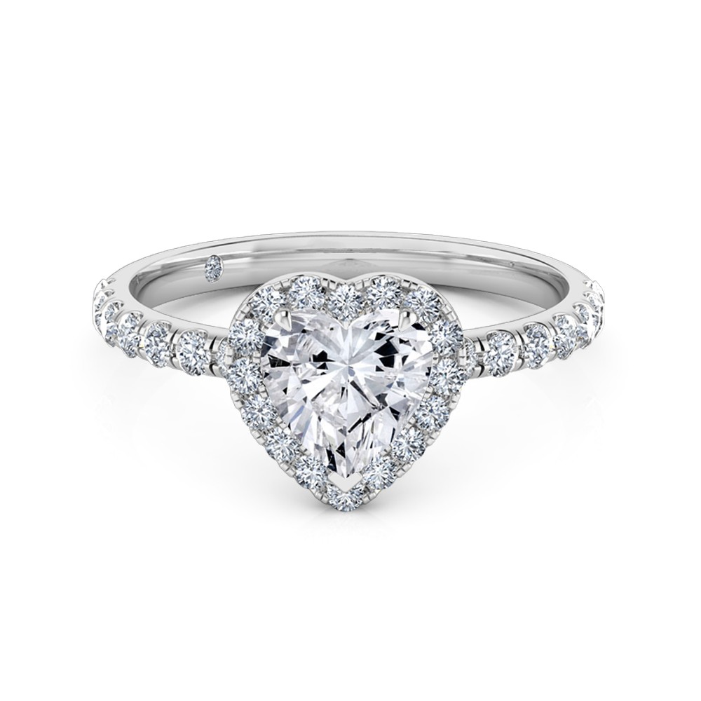 Heart Cut Halo Diamond Engagement Ring 18K White Gold