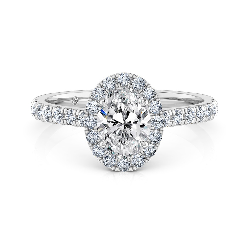 Oval Cut Halo Diamond Engagement Ring 18K White Gold