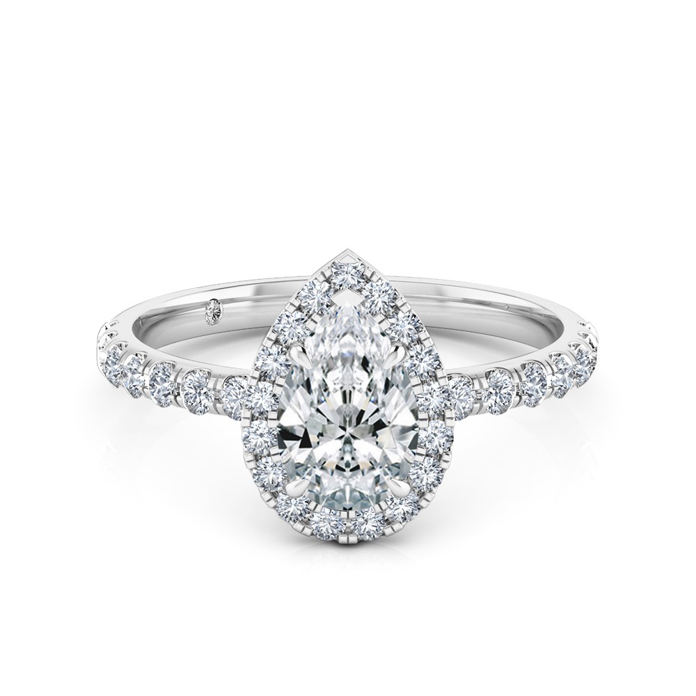 Pear Cut Halo Diamond Engagement Ring 18K White Gold