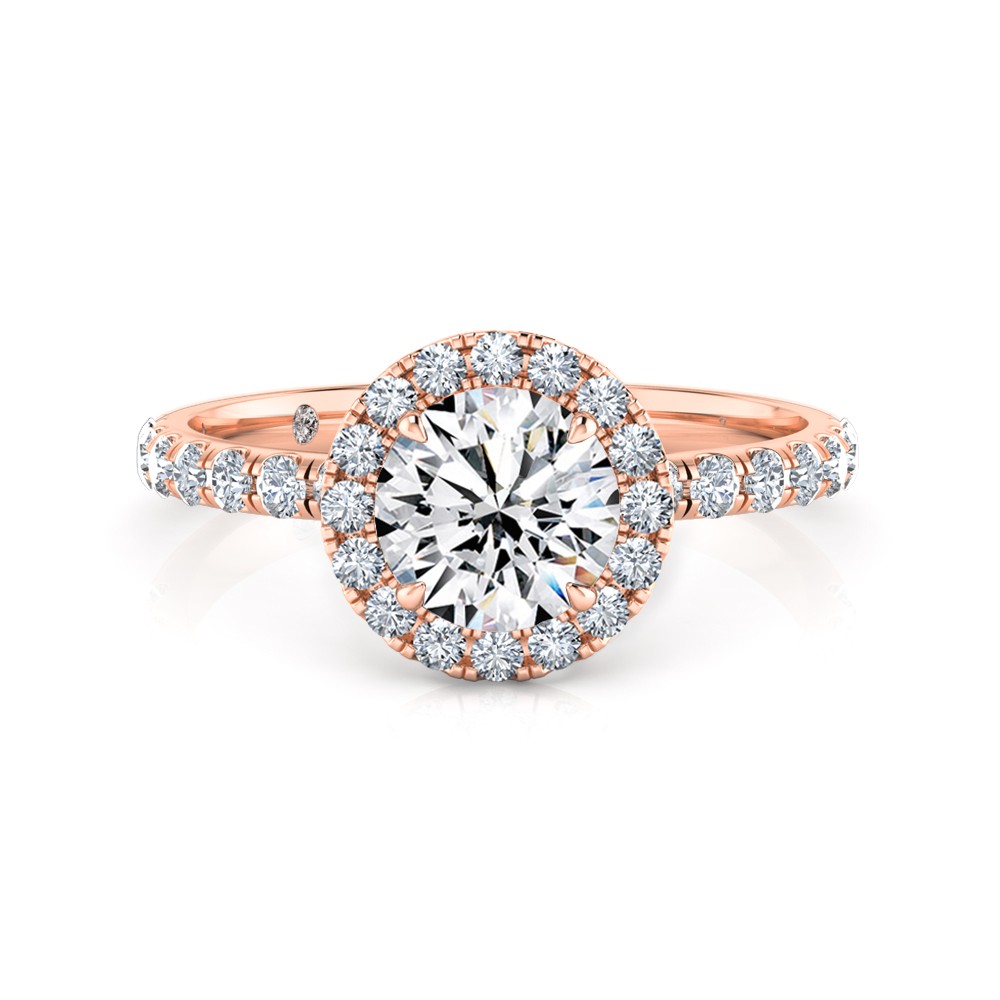 Round Cut Halo Diamond Engagement Ring 18K Rose Gold