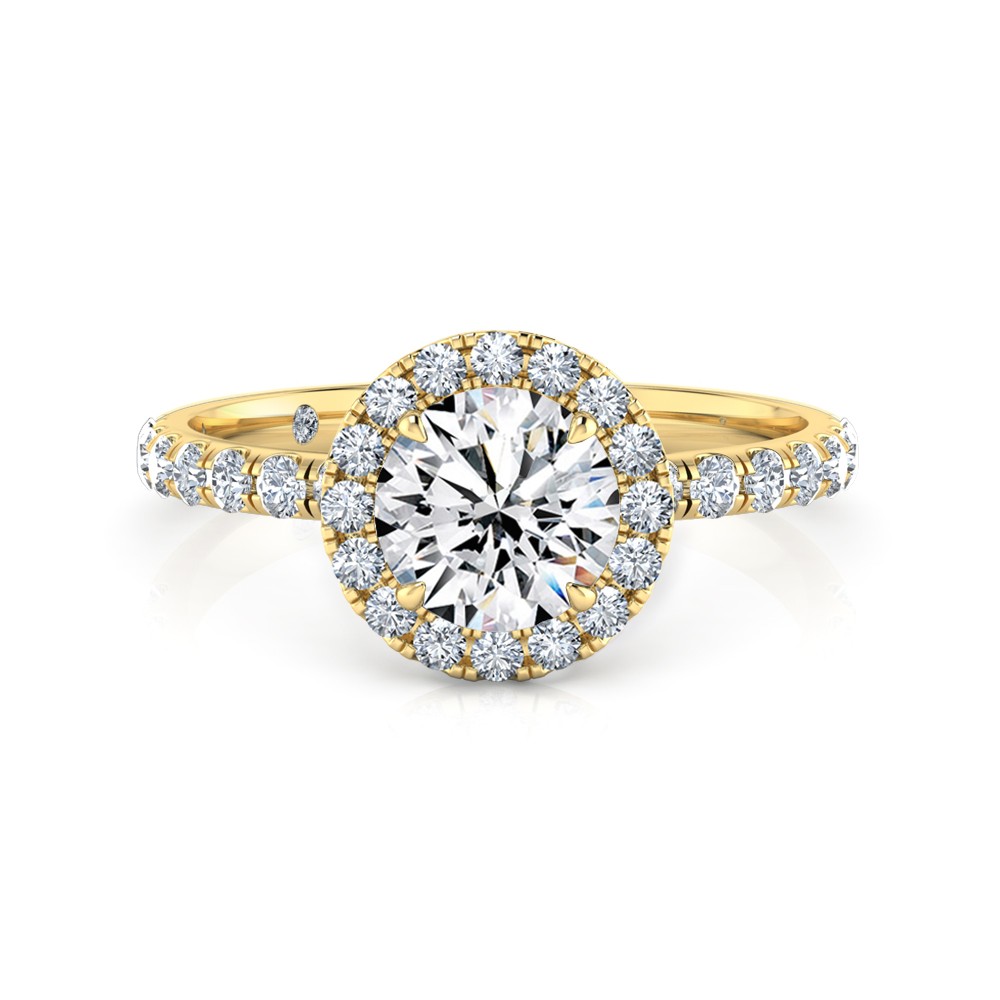 Round Cut Halo Diamond Engagement Ring 18K Yellow Gold