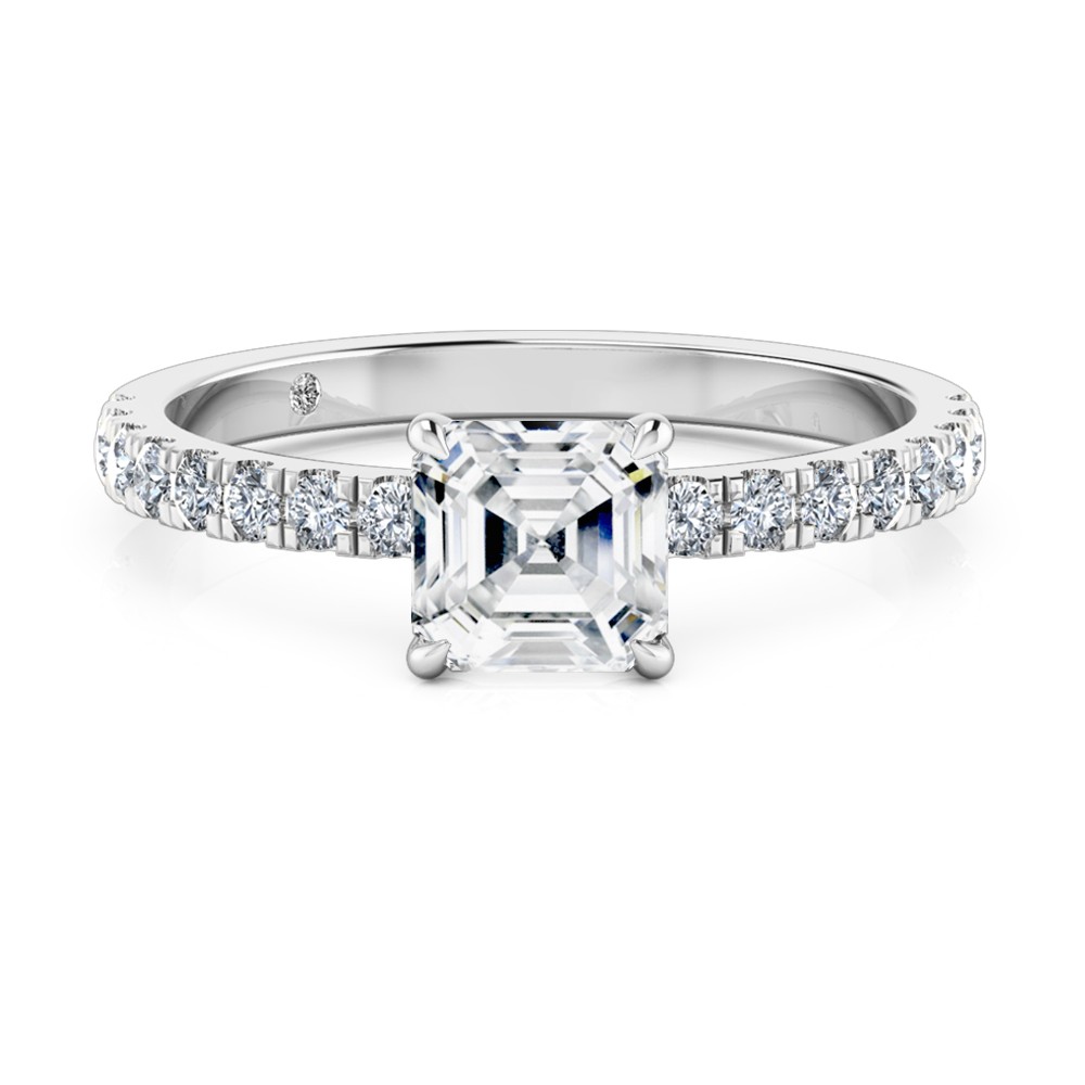 Asscher Cut Diamond Band Diamond Engagement Ring 18K White Gold