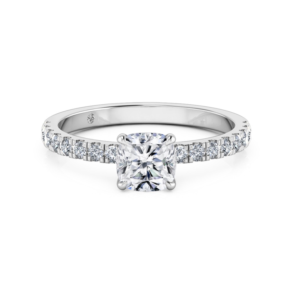 Cushion Cut Diamond Band Diamond Engagement Ring 18K White Gold