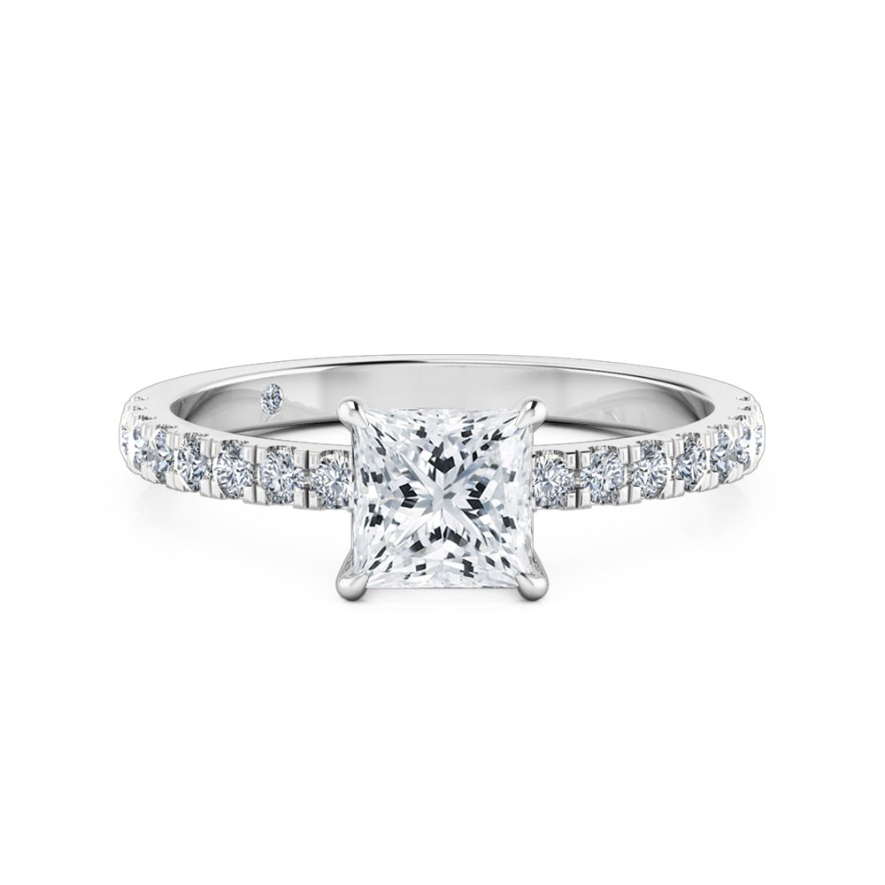 Princess Cut Diamond Band Diamond Engagement Ring 18K White Gold