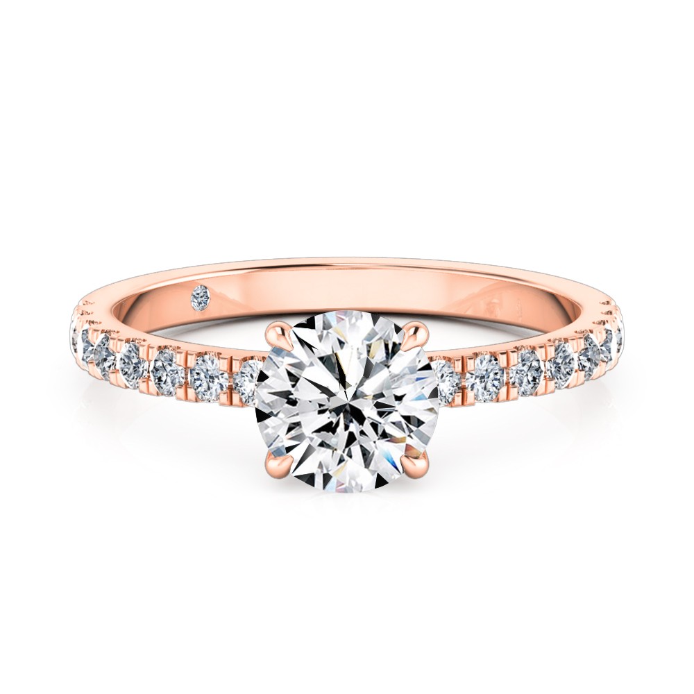 Round Cut Diamond Band Diamond Engagement Ring 18K Rose Gold