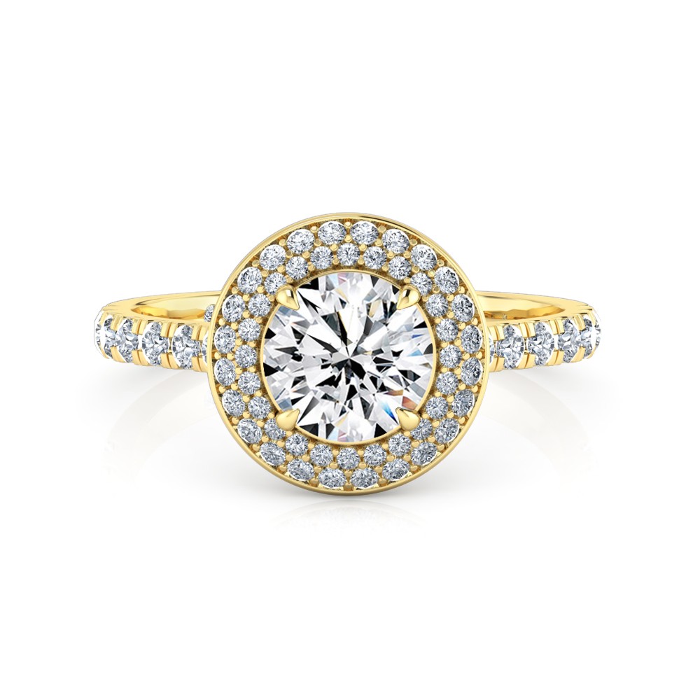 Round Cut Halo Diamond Engagement Ring 18K Yellow Gold
