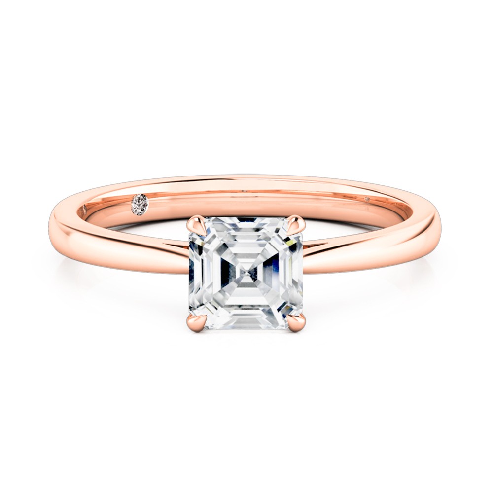 Asscher Cut Solitaire Diamond Engagement Ring 18K Rose Gold