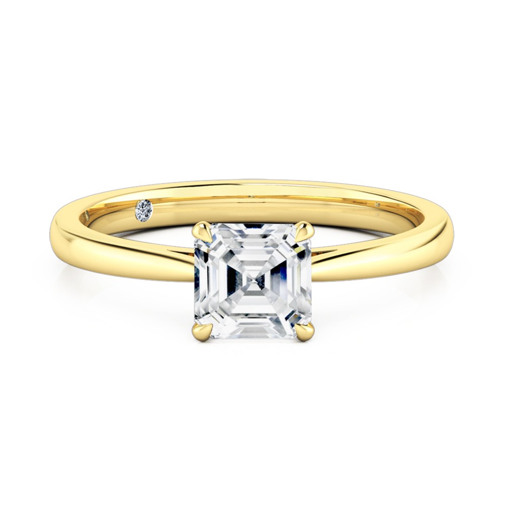 Asscher Cut Solitaire Diamond Engagement Ring 18K Yellow Gold