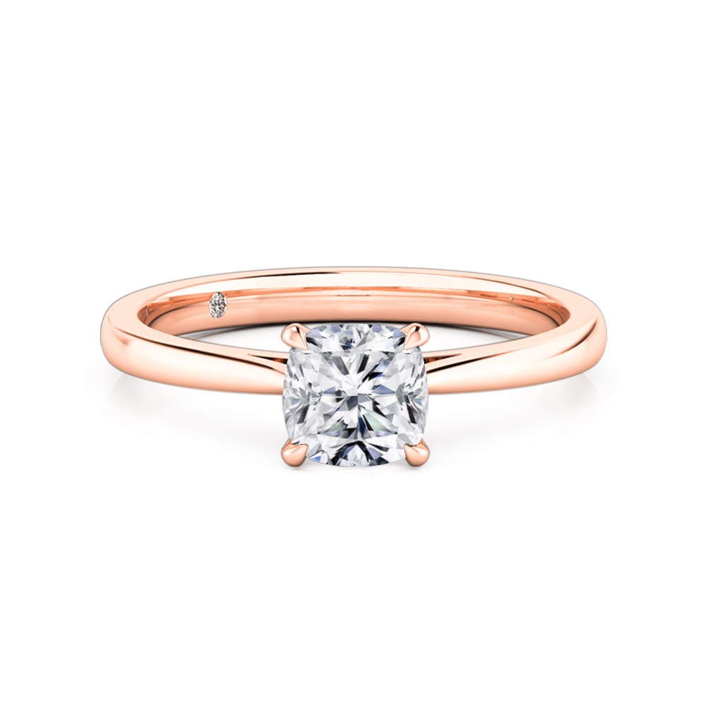 Cushion Cut Solitaire Diamond Engagement Ring 18K Rose Gold