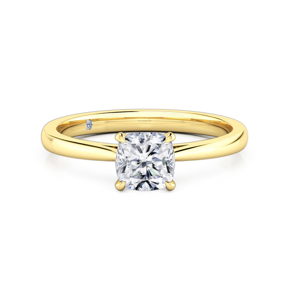 Cushion Cut Solitaire Diamond Engagement Ring 18K Yellow Gold