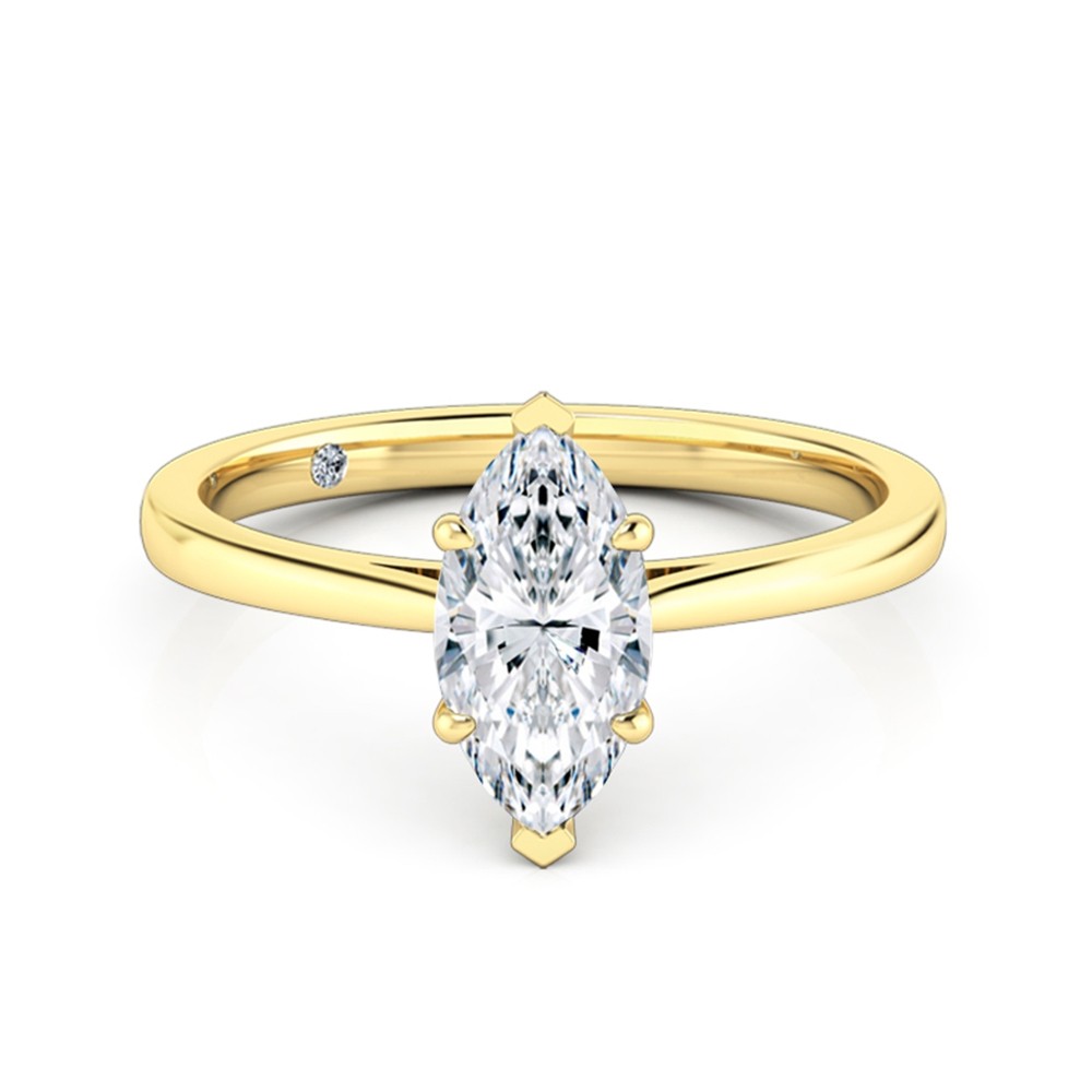 Marquise Cut Solitaire Diamond Engagement Ring 18K Yellow Gold