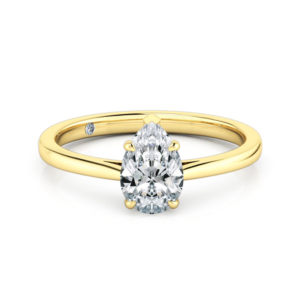 Pear Cut Solitaire Diamond Engagement Ring 18K Yellow Gold